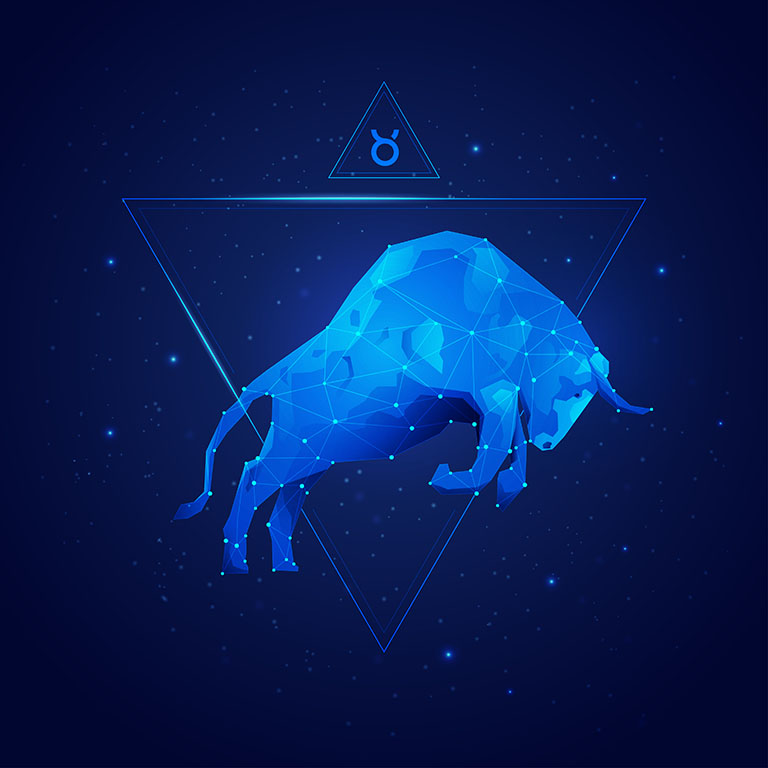vector of taurus horoscope sign in twelve zodiac with galaxy stars background, vector of polygon bull